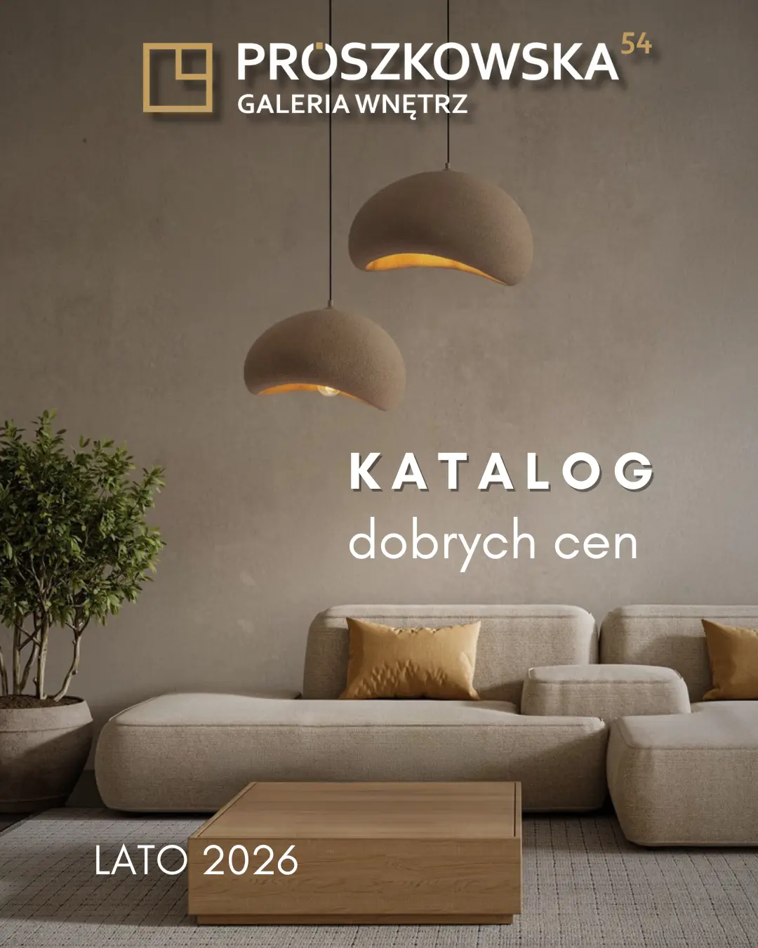Wnętrze salonu w kolorach ziemi, z pięknymi wiszącymi lampami